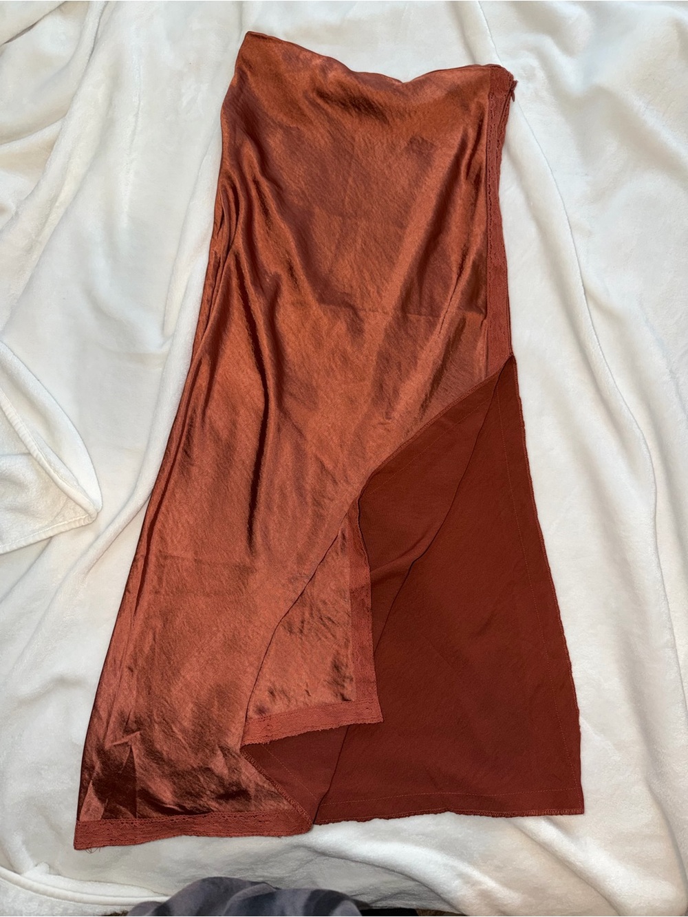 Women's Satin Midi Skirt in Rust Orange